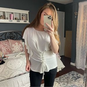 EXPRESS white wing sleeve blouse with corset detail